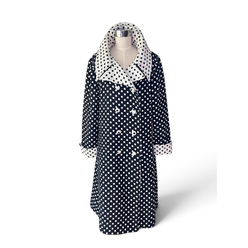 Vintage and 1960s Young Generation Lydia Polka Dot Coat Black White Size L